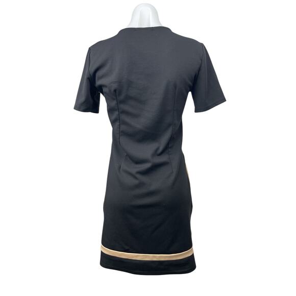Miusol Womens Black Gold Pleated Short Sleeve Mini Bodycon Sheath Dress Size M - Picture 2 of 4